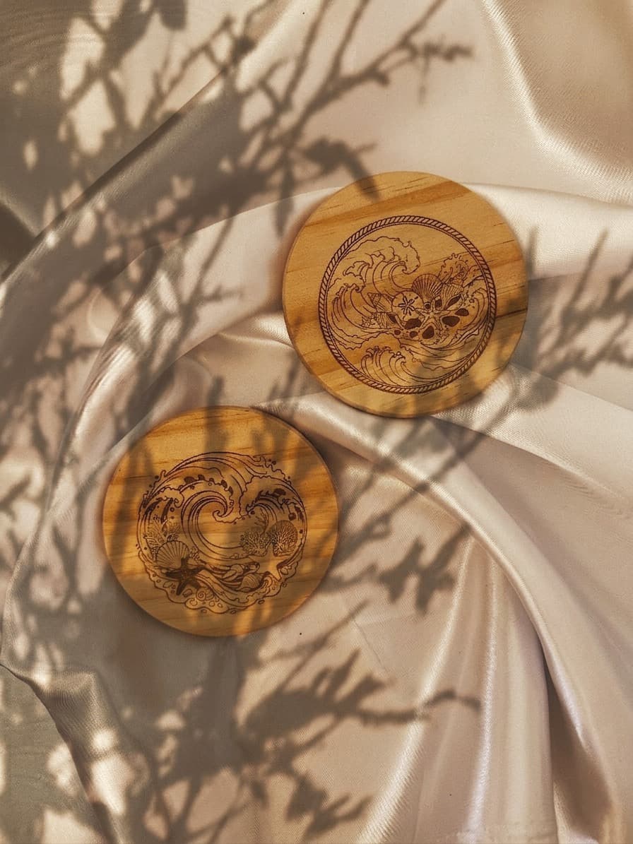 Ocean wave engraved coaster set