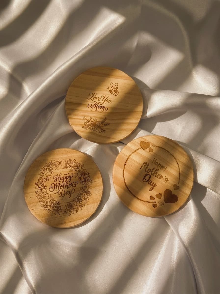 Engraved Mother's Day wooden coaster set